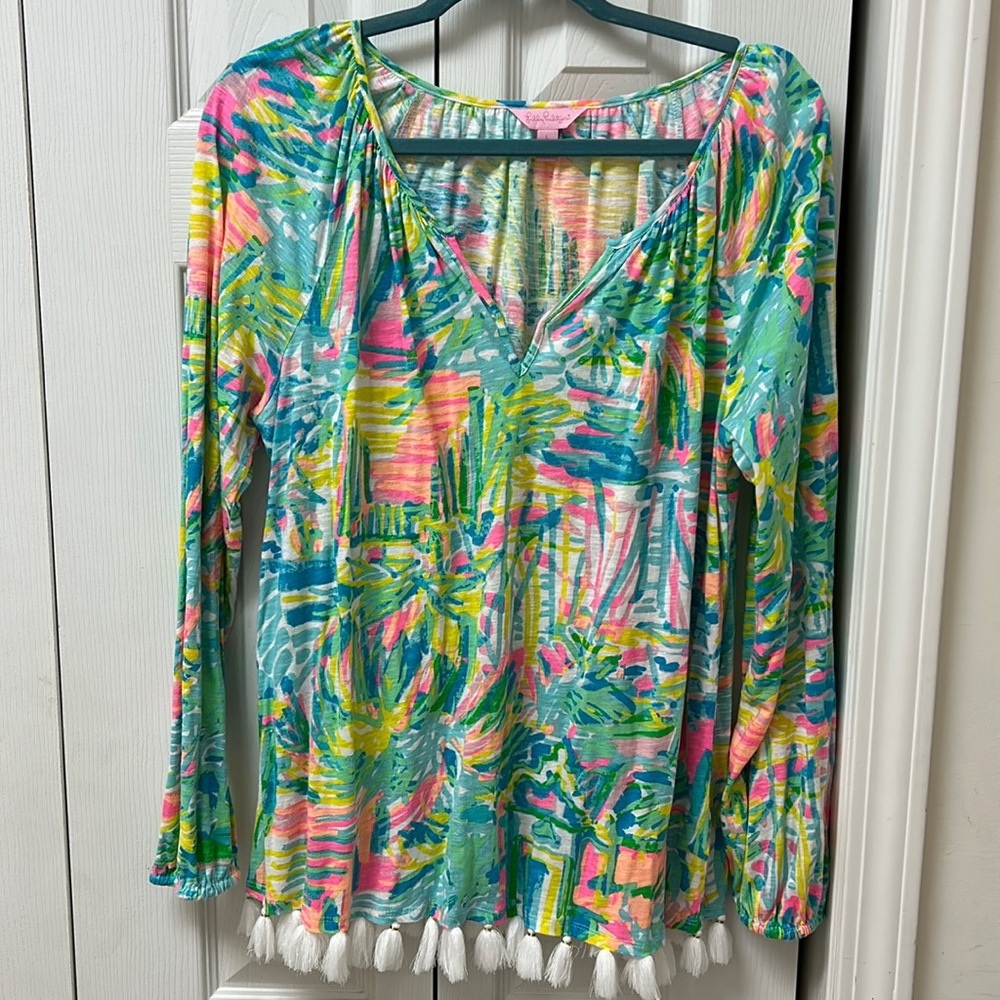 Lilly Pulitzer Linzy Tassel Top Multi Sea salt and Sand